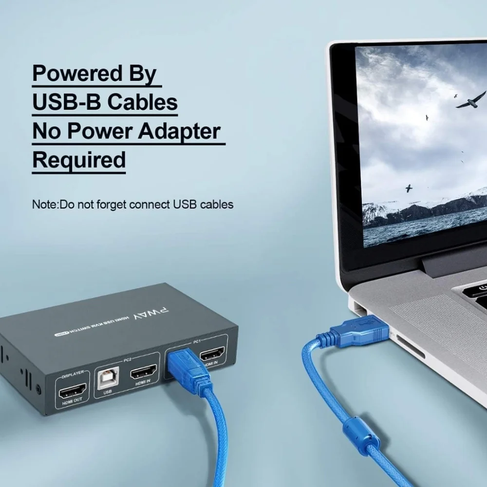 KVM Switch HDMI 2 in 1 Out Box, 4K@30Hz with USB 2.0 Hubs, HDMI Cables and USB-B